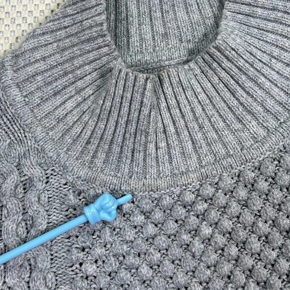 GAP Cable Knit Mock Neck Sweater‎ Pullover Gray Cotton Blend Womens Large